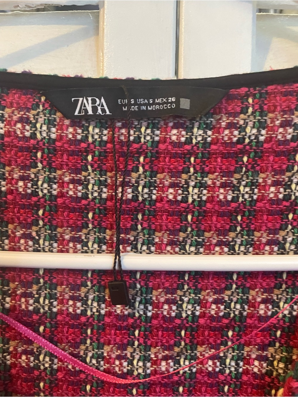 Zara Fuchsia Multi-Check Tweed Cropped Jacket - Picture 3 of 3
